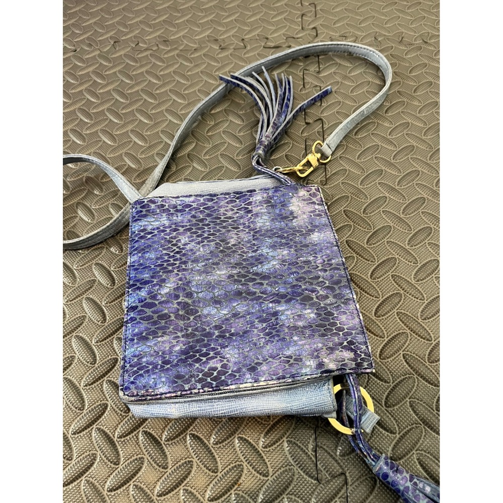Kelly Wynne Crossbody Womens OS Blue Purple Snakeskin Embossed Tassel Bag - Picture 2 of 12